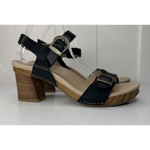 Dansko Anna Clogs Sandals Shoes Black Leather Buckle Strappy Heel Womens 41 10.5